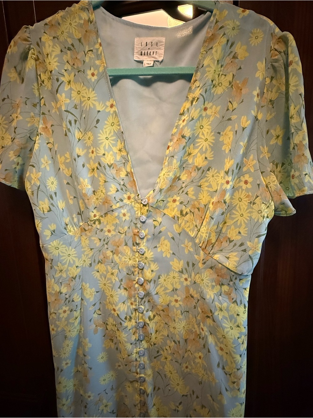 Lost + Wander Pale Blue and Yellow Floral Midi Dress size Large
